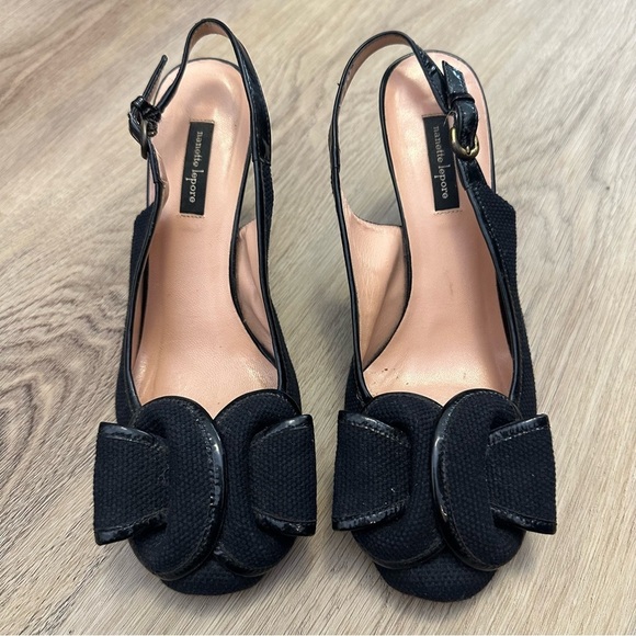 Nanette Lepore Shoes - Nanette Lepore Black Canvas Bow Slingback Heels size 7